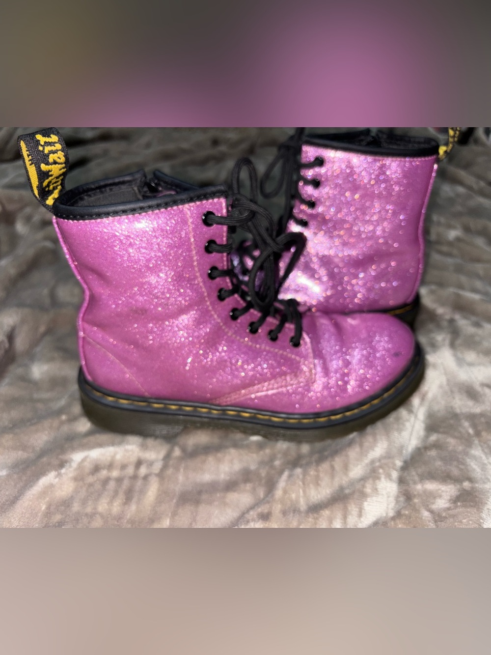 Dr. Martens Kids Pink Glitter Lace-Up Boots